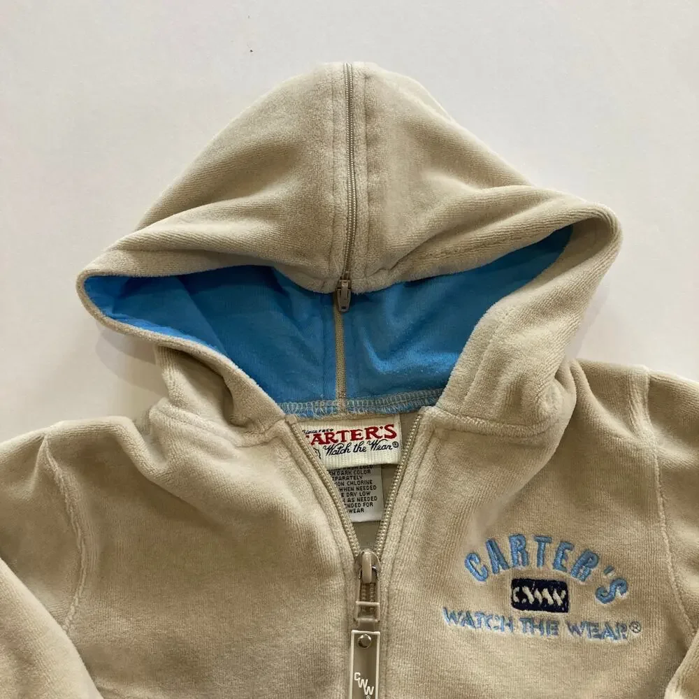 Vintage Y2K Carter's Toddlers 18 Month Velour Tracksuit Jacket Beige Tan